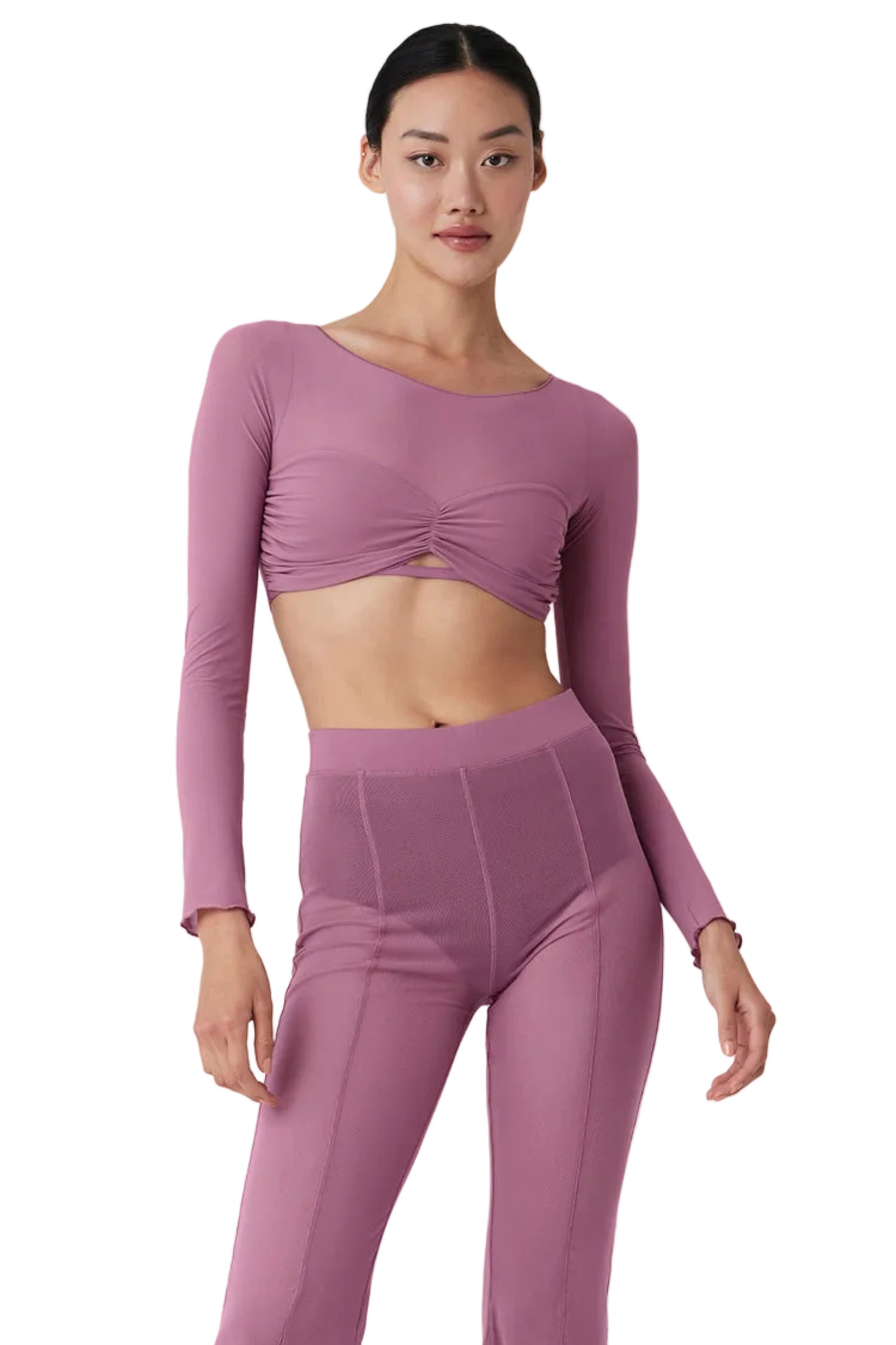 Mesh Sheer Illusion Cropped Long Sleeve