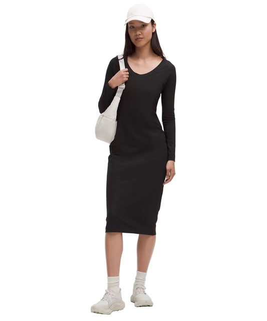All Aligned Ribbed Long- Sleeve Midi Dress