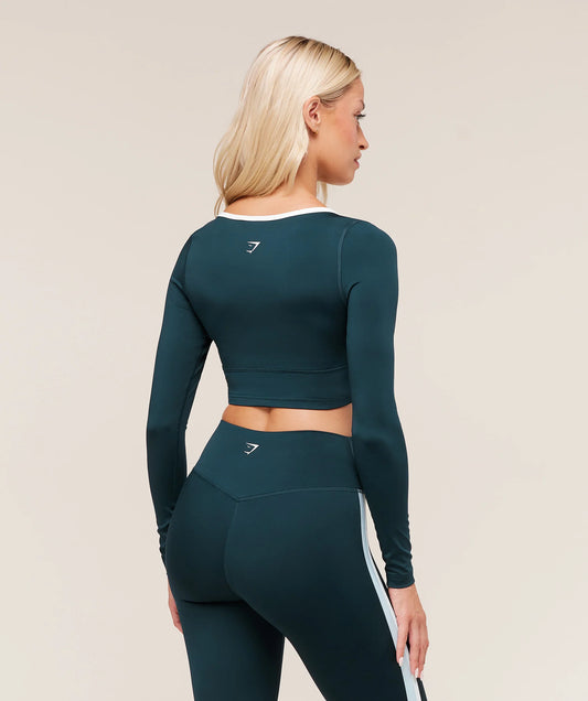 Piping Long Sleeve Crop Top