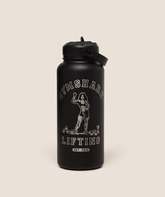 Metal Insulated 1L Bottle with Straw- Strongwomen Graphic